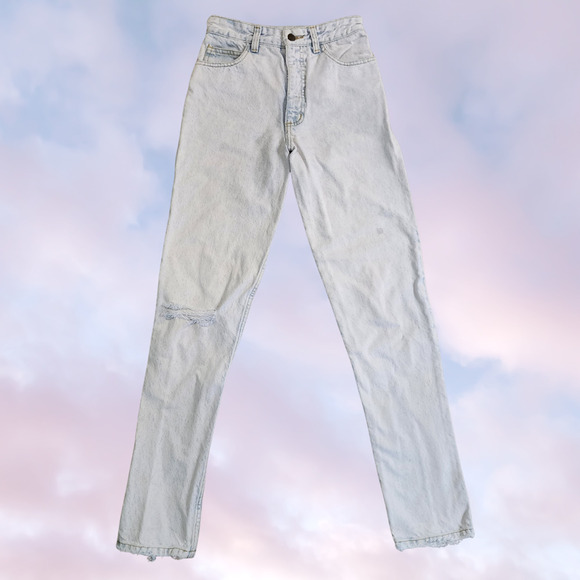 Vtg 80s Guess USA Acid Wash Light Denim Distressed Boot Cut Retro Mom Jean Sz 28 - Picture 1 of 8